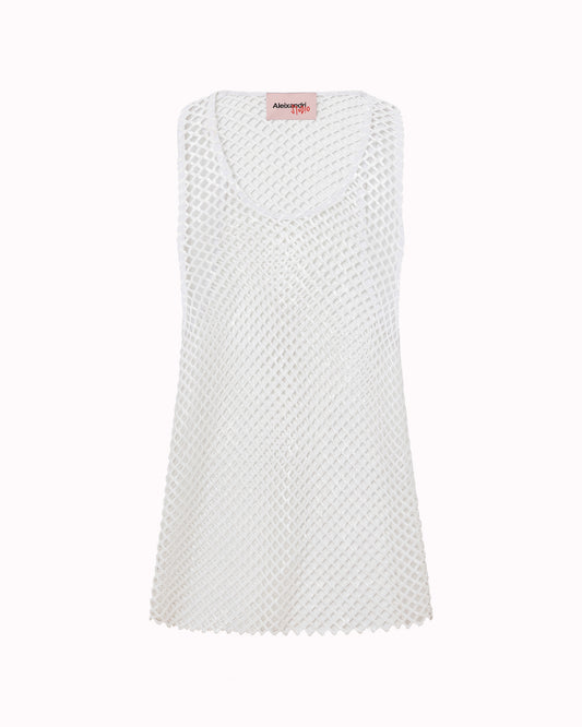 SEQUIN NET TANK TOP - WHITE