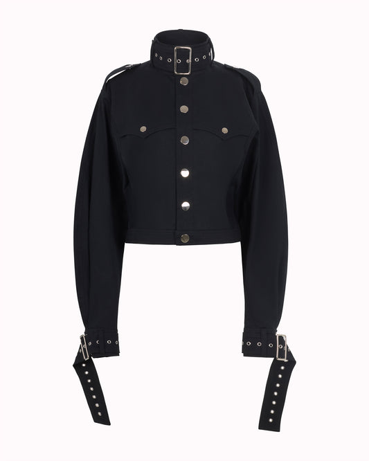 BUCKLE COLLAR JACKET - BLACK