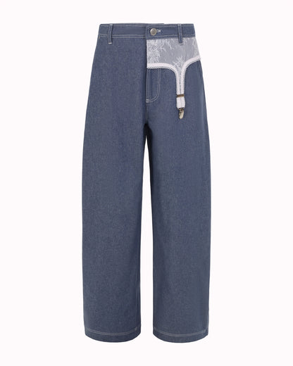 LACE GARTER JEANS - DENIM