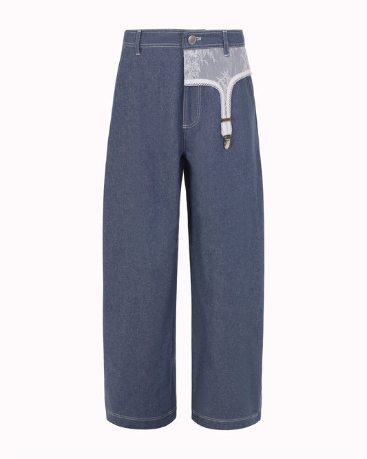 LACE GARTER JEANS - DENIM